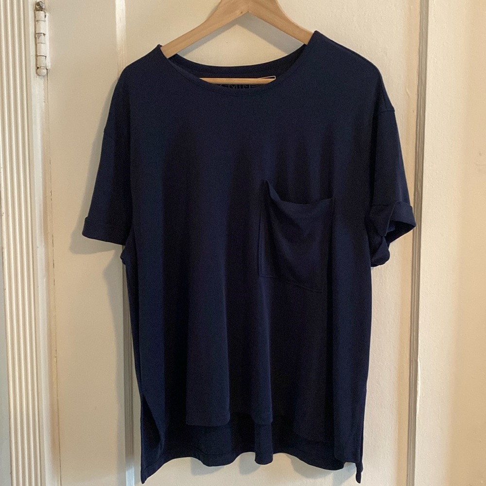 Stylus rolled sleeve blouse with pocket navy XL